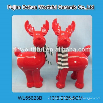 Handmade red ceramic reindeer christmas decoration for promotion